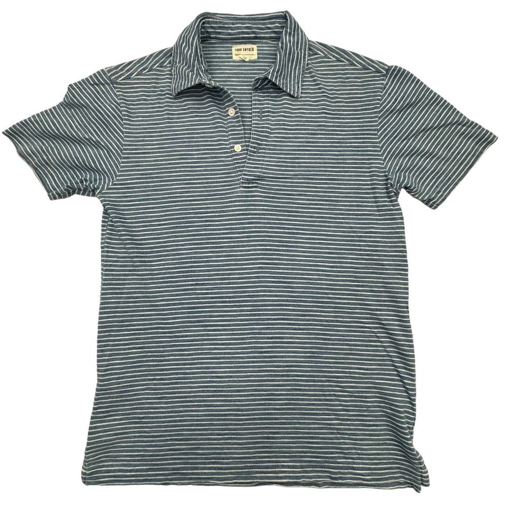 Todd Snyder Polo Shirt Mens Small Blue White Stripe Short Sleeve 100% Cotton